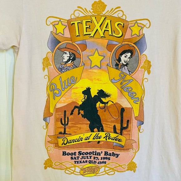 EUC Spell & the Gypsy Collective Sand Texan Blue Moon Organic Girlfriend Tee - Picture 7 of 10